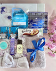 Spa at Home gift box with relaxing essentials such as bath salts, a face mask, and soothing skincare treats, beautifully presented for a pampering experience